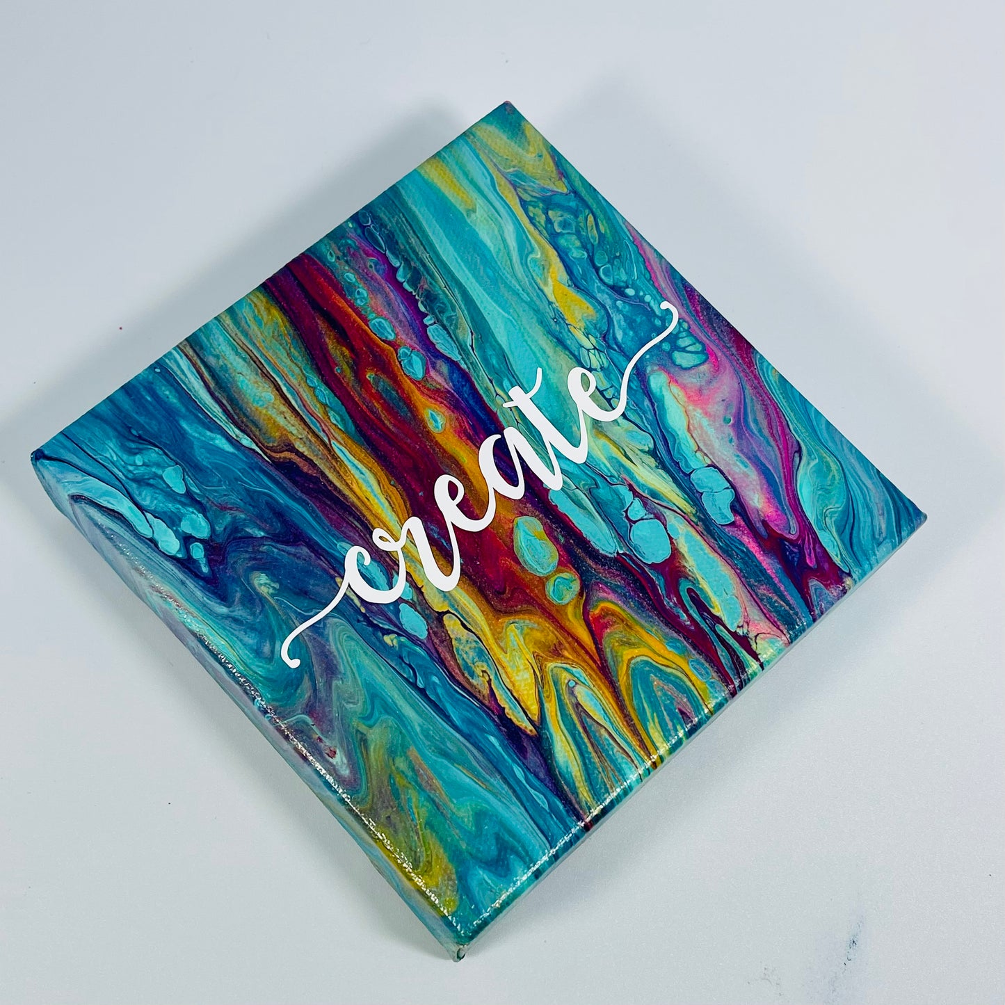 The Matisse Create Block. A colorful hand painted painting that says 'create'